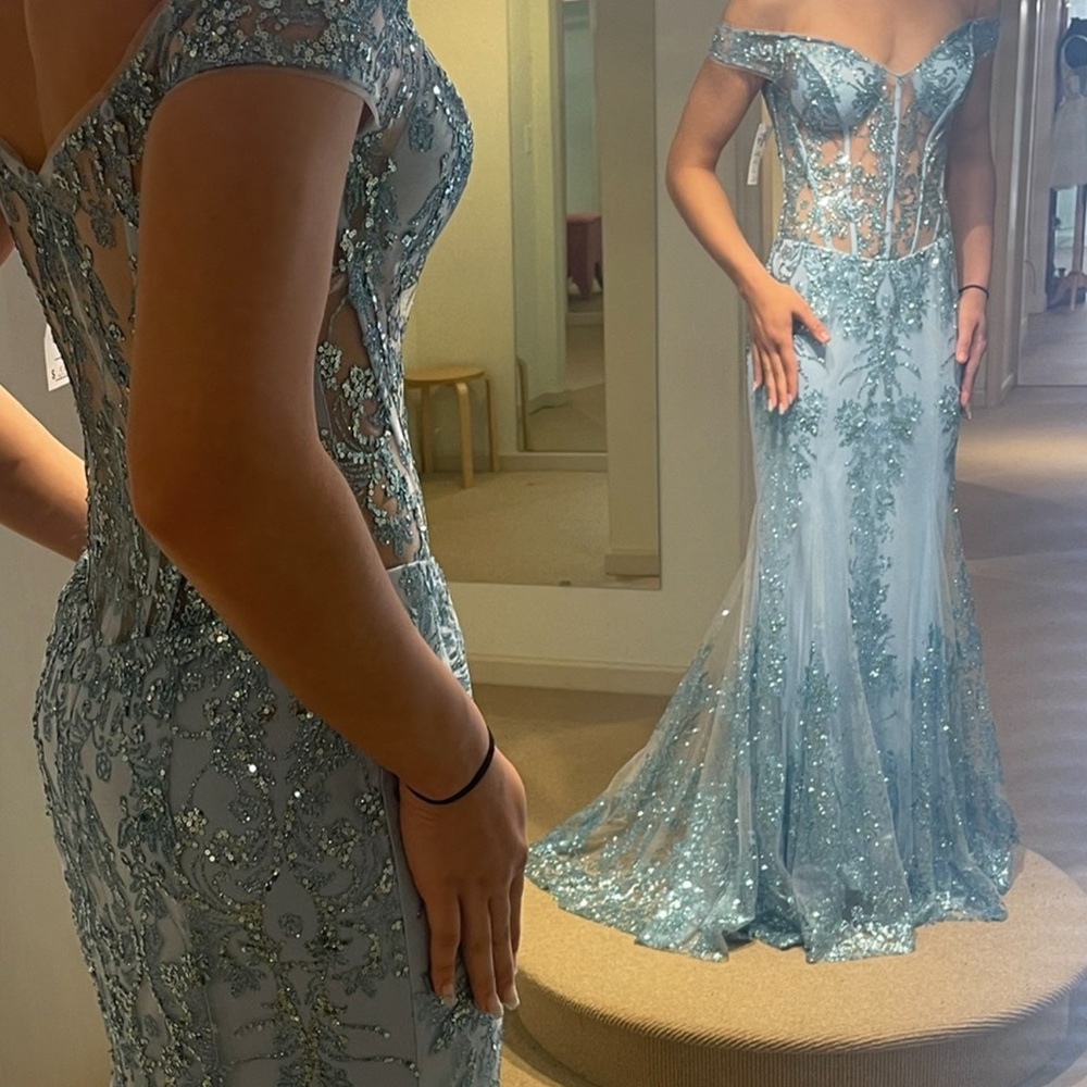 Jovani 06369 Beaded Off Shoulder Embellished Mermaid Gown